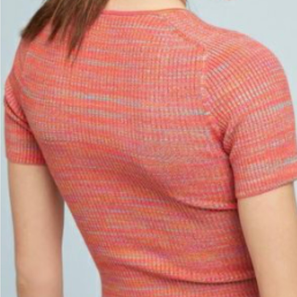 Anthropologie Moth short sleeve‎ top scoop neckline striped orange blouse